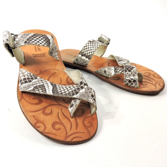 GOODMAN 🇮🇹 MEN'S GREY REAL SNAKE SKIN FLAT COMFORT SUMMER SANDALS